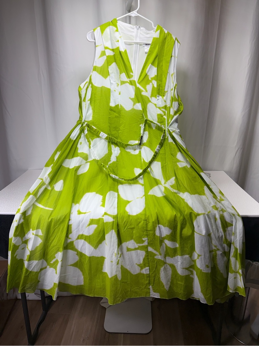 DKNY Lime Green and White Floral Midi Dress 4488-4489